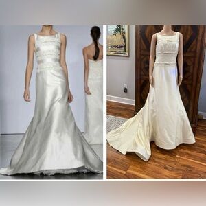 Priscilla of Boston cream ivory silk blend and beaded Sleeveless Wedding Gown